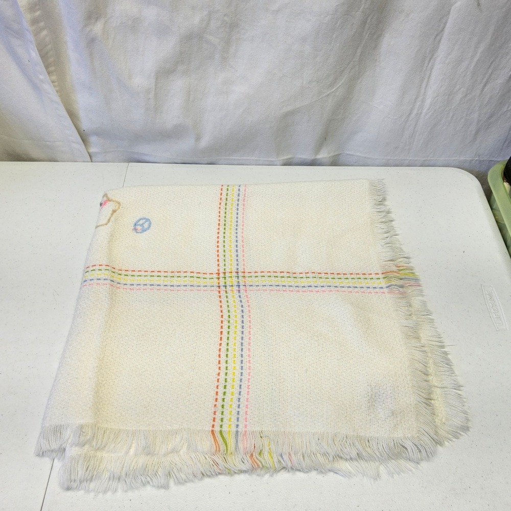 The Three Weavers Baby Blanket Kids OS White Vintage Handwoven Orlon Bear Plaid - Picture 7 of 16